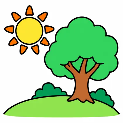 Sunny Hill and Tree, from Enchanted Forest
